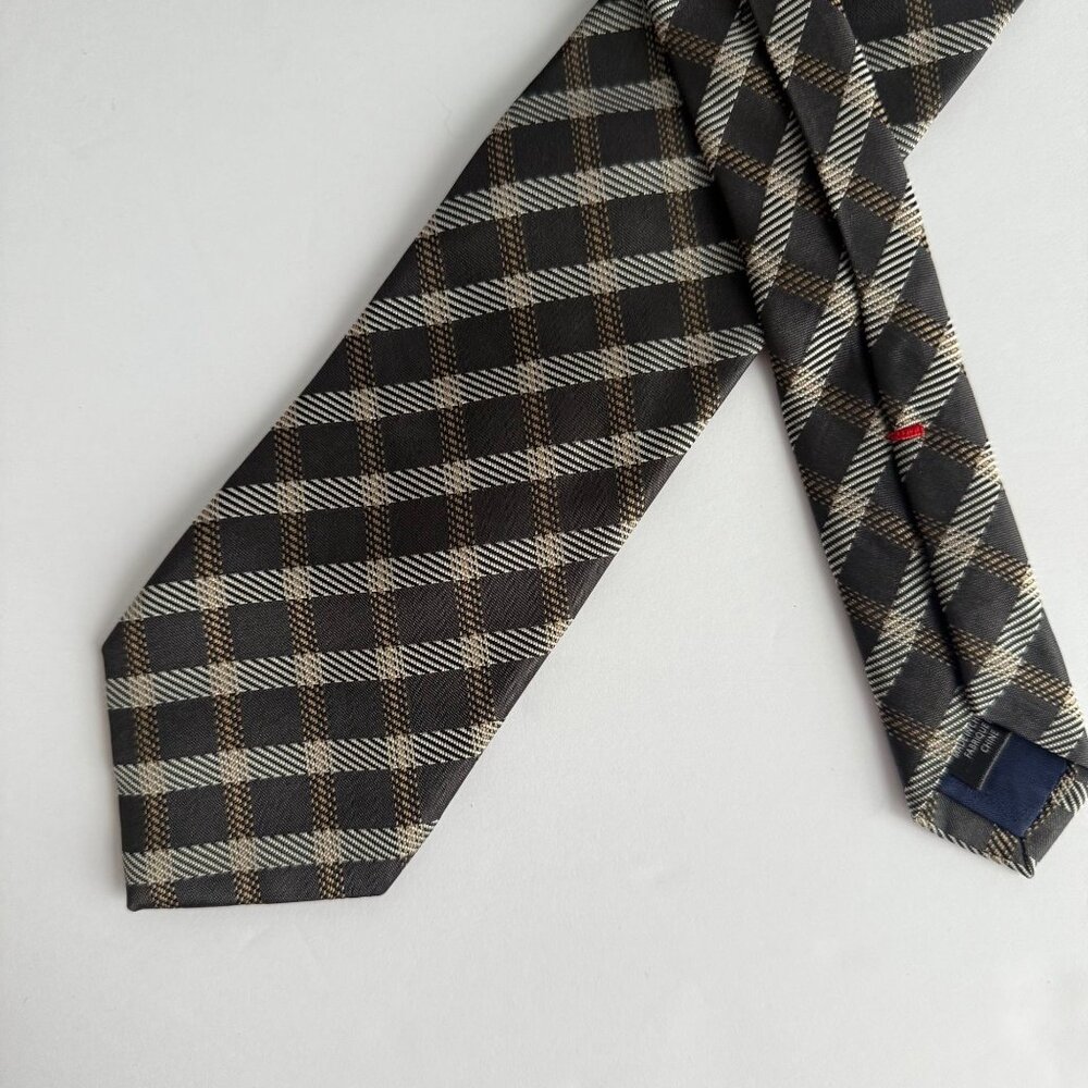 Saks Fifth Avenue Mens Plaid Silk Tie In Brown & Dark Grey